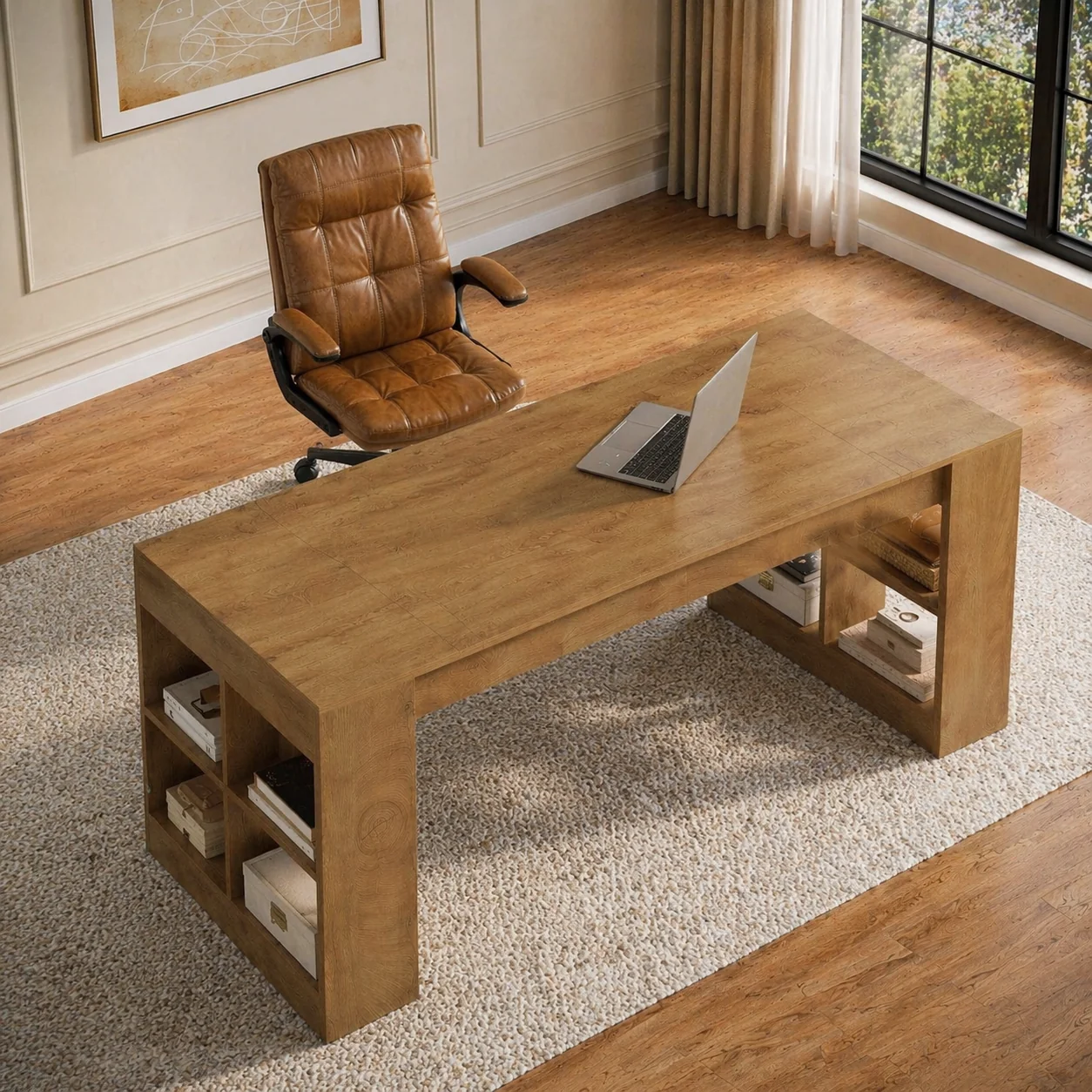 Sophisticated 71 Executive Desk with Storage Shelves Ergonomic High-Back Office C Next-Generation