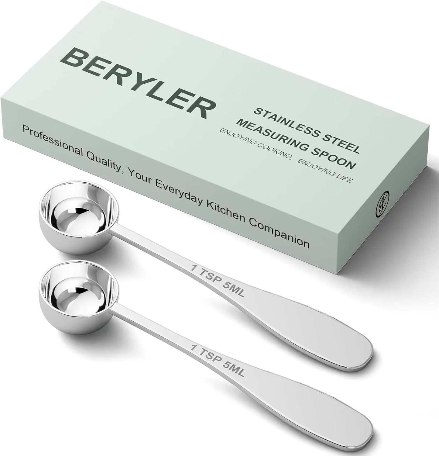 Solid 2PCS 1tsp 1 3tbsp 5 ml Single Measuring Spoon Stainless Steel Individual Teaspoon Metal Measure Scoop with Gift Box Fine