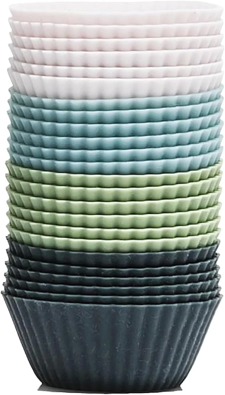 Crafted The Silicone Kitchen Reusable Mini Silicone Baking Cup Non-Toxic BPA Dishwasher Safe Mini 24 Pack White Blue Green Practical