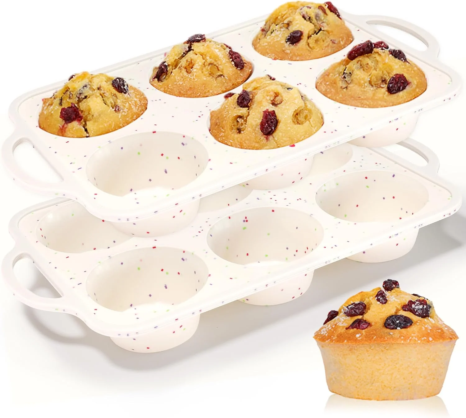 Modern CAKETIME Large Muffin Pan Metal Reinforced Frame 3.5 Inch Jumbo Silicone Muffin Pan Nonstick 6 Cups for Baking Jumbo Muffin Frittatas Jumbo Cupcakes 2 Pack Confetti Smart