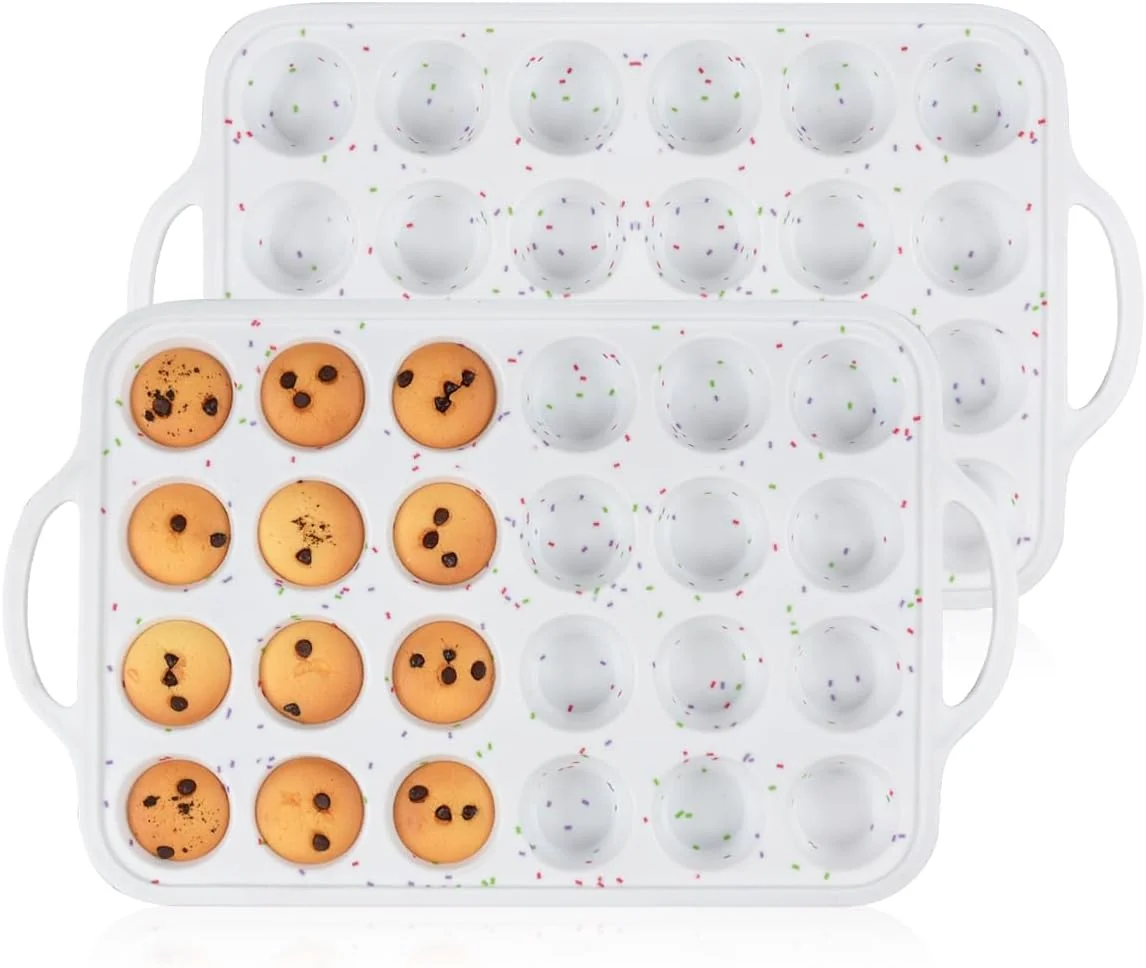 Lightweight CAKETIME Mini Muffin Pan Metal Reinforced Frame Mini Cupcake Pans 24 Cups Nonstick Muffin Silicone Molds with Handle for Baking Muffins Cupcakes Egg Bites 2 Pack Soft