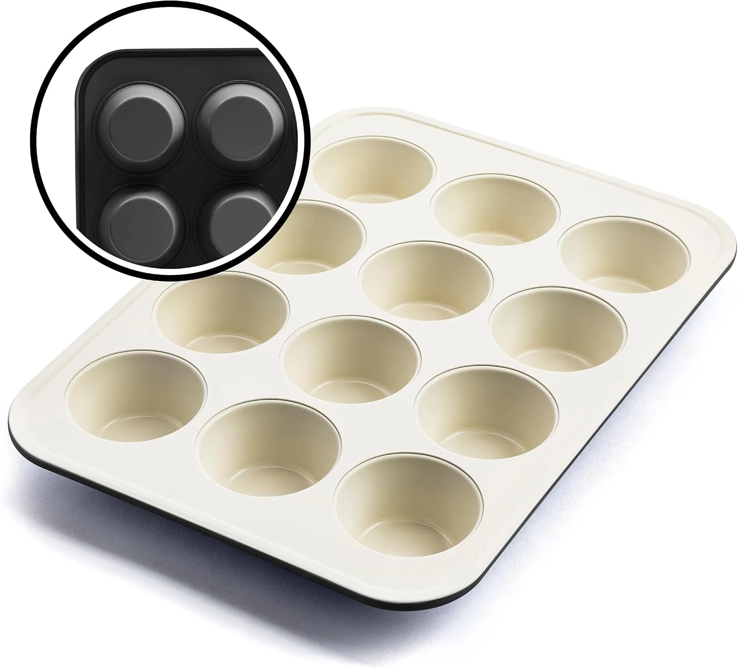 Refined GreenLife 12 Cup Ceramic Nonstick Muffin Pan Black 11.4 x 1.9 x 15.9 PFAS- Nonstick Cupcake Tin Easy Release Even Heating Wipe Clean Heavy Duty Warp Resistant Responsible