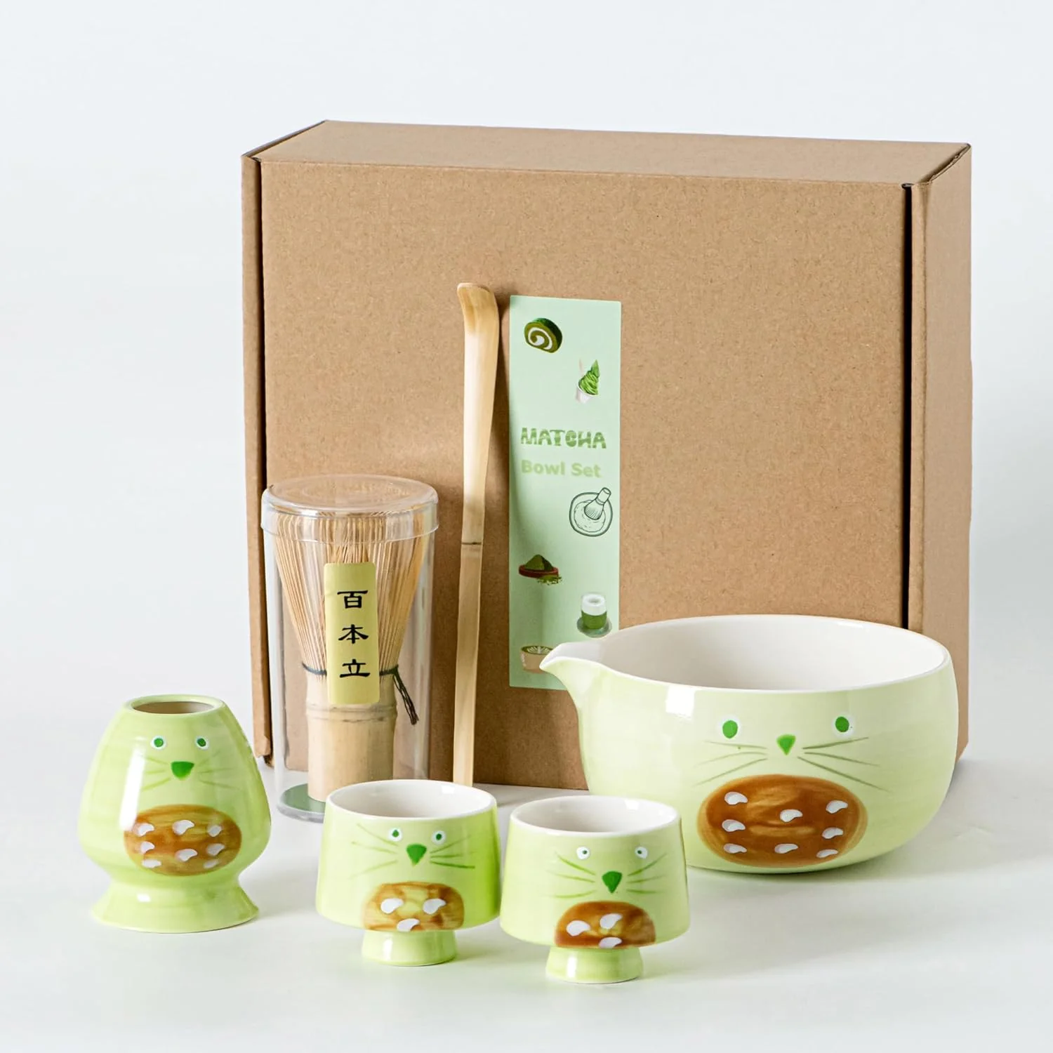 Carefully Designed Green Matcha Set -Cute Cat Matcha Kit Includes Ceramic Bowl Whisk and Holder Bamboo Scoop – 6 Pcs Matcha Whisk Set for Matcha Lovers Artisan