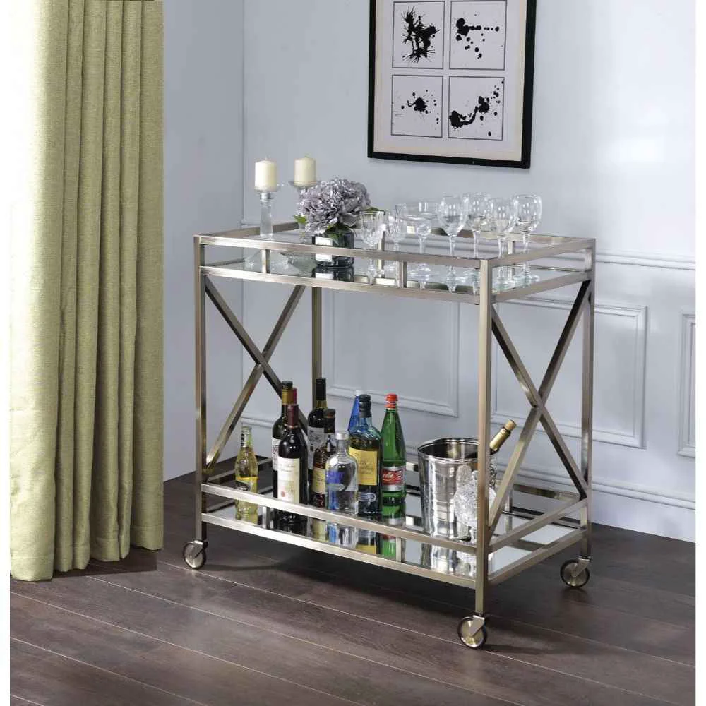Contemporary Kristensen – Serving Cart – Mirrored Antique Gold Unique