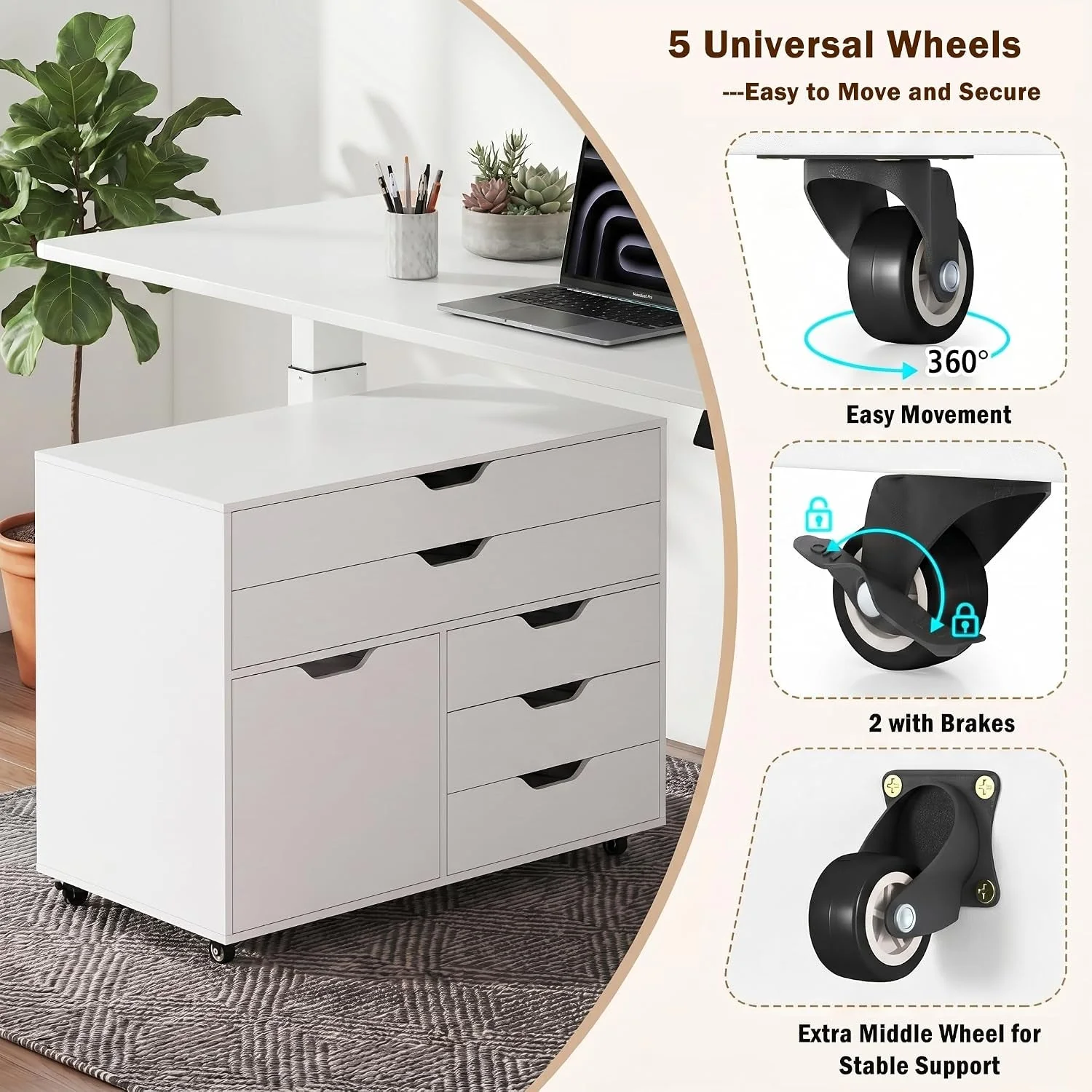 Professional Rolling File Cabinet Five Drawers White Organizer Pro Sustainable