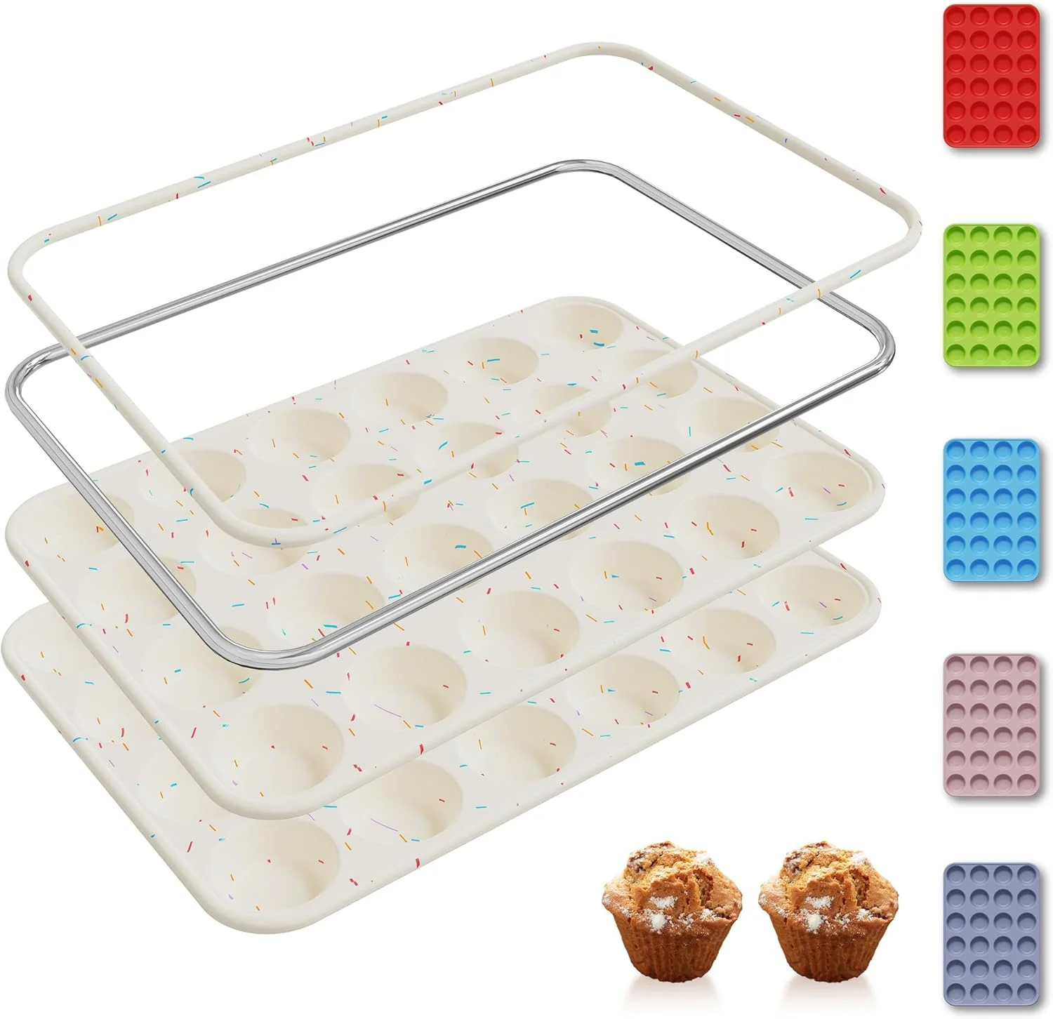 Classic 2 Pack 24 Cups Silicone Mini Muffin Pan with Metal Reinforced Frame Silicone Molds Cupcake Cake Baking Cheesecake Pans Cookie Baking Chocoflan Exceptional