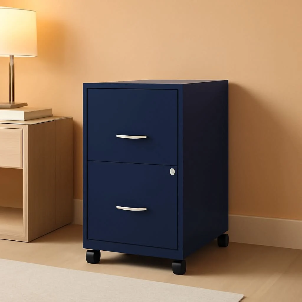 Traditional Mobile File Cabinet Navy With Two Locking File Drawers Casual