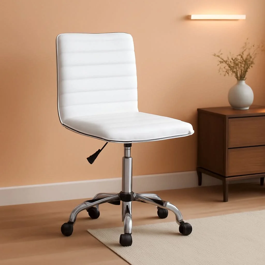High-Performance Mid Back Vanity Chair White PU Leather Swivel Office Chair Certified