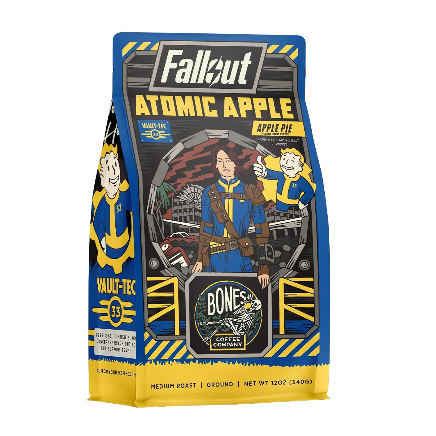 Sustainable Bones Coffee Company Fallout Atomic Apple Apple Pie Flavored Coffee Medium Roast Low Acid Arabica Beans Compatible with Auto drip and French Press Coffee Maker 12 Oz Ground High-Performance