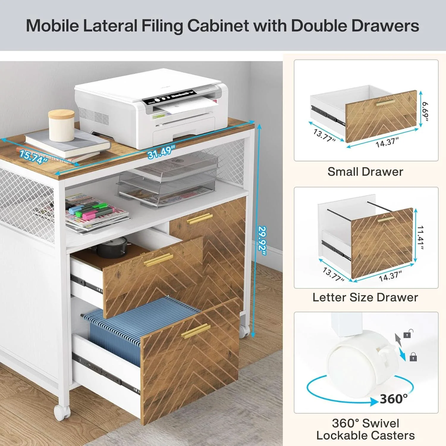 Premium Modern File Cabinet With Drawers In Dark Walnut Casters Reliable