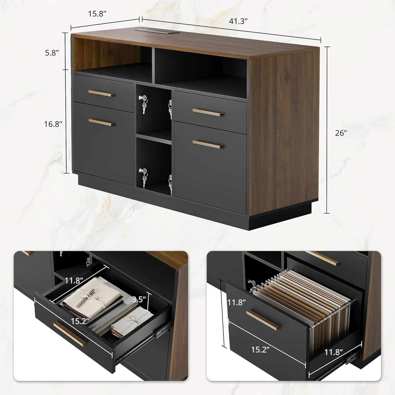 Superior Black Walnut Professional Four Drawer File Cabinet High-Quality