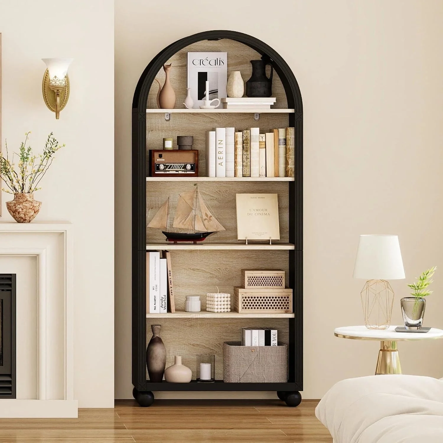 Next-Generation Tall Black Arched Bookcase Featuring Spacious Shelving Premium Material