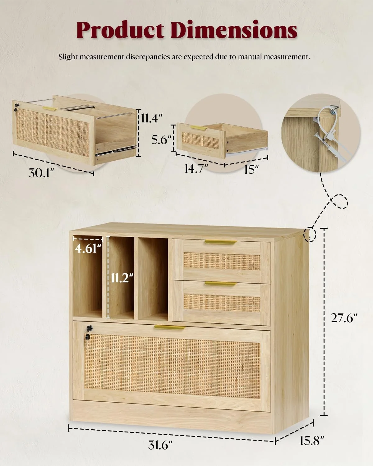 Fine Three Drawer Locking File Cabinet Woodgrain Finish Elegant