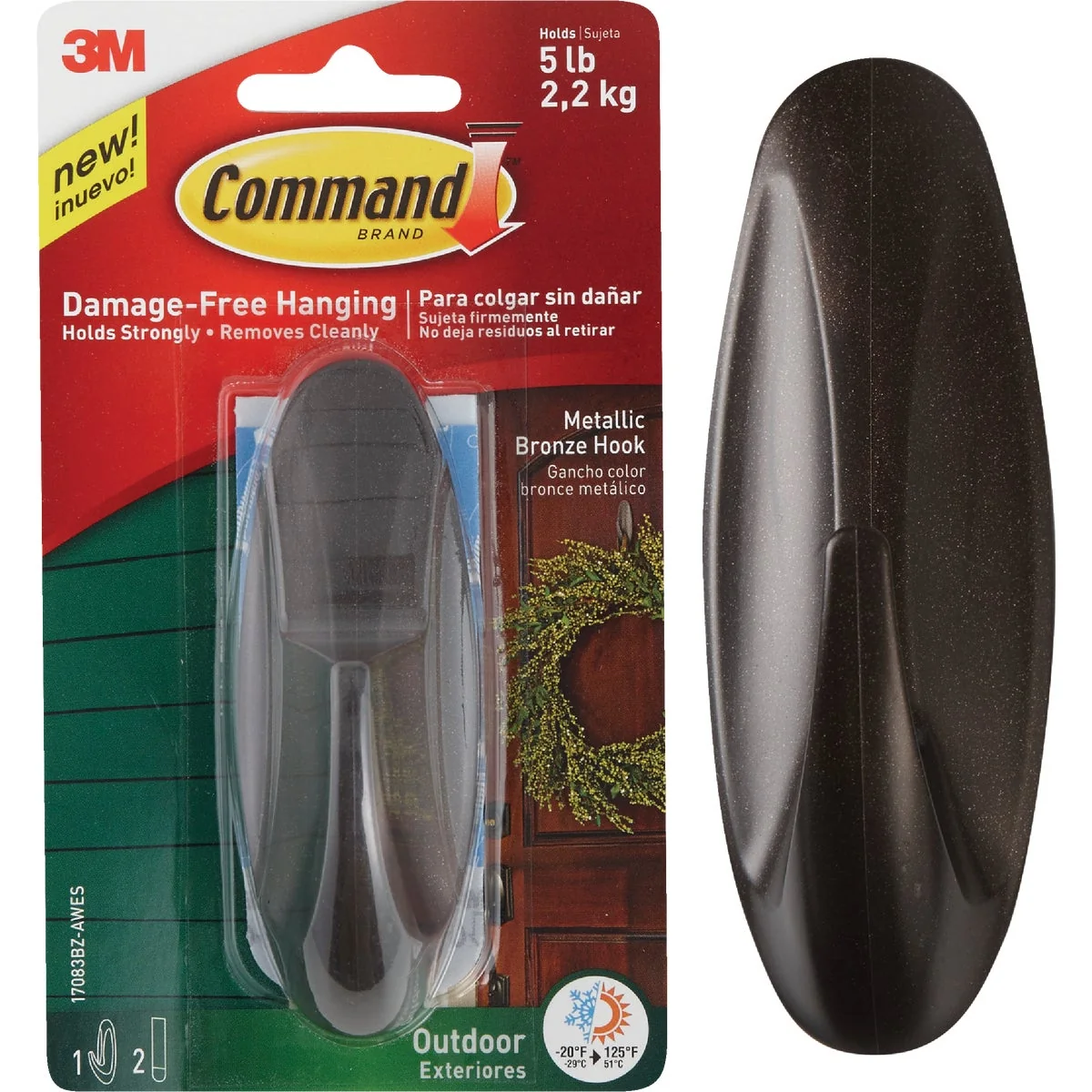 Certified 3M Command Outdoor Metallic Bronze Hook Breathable