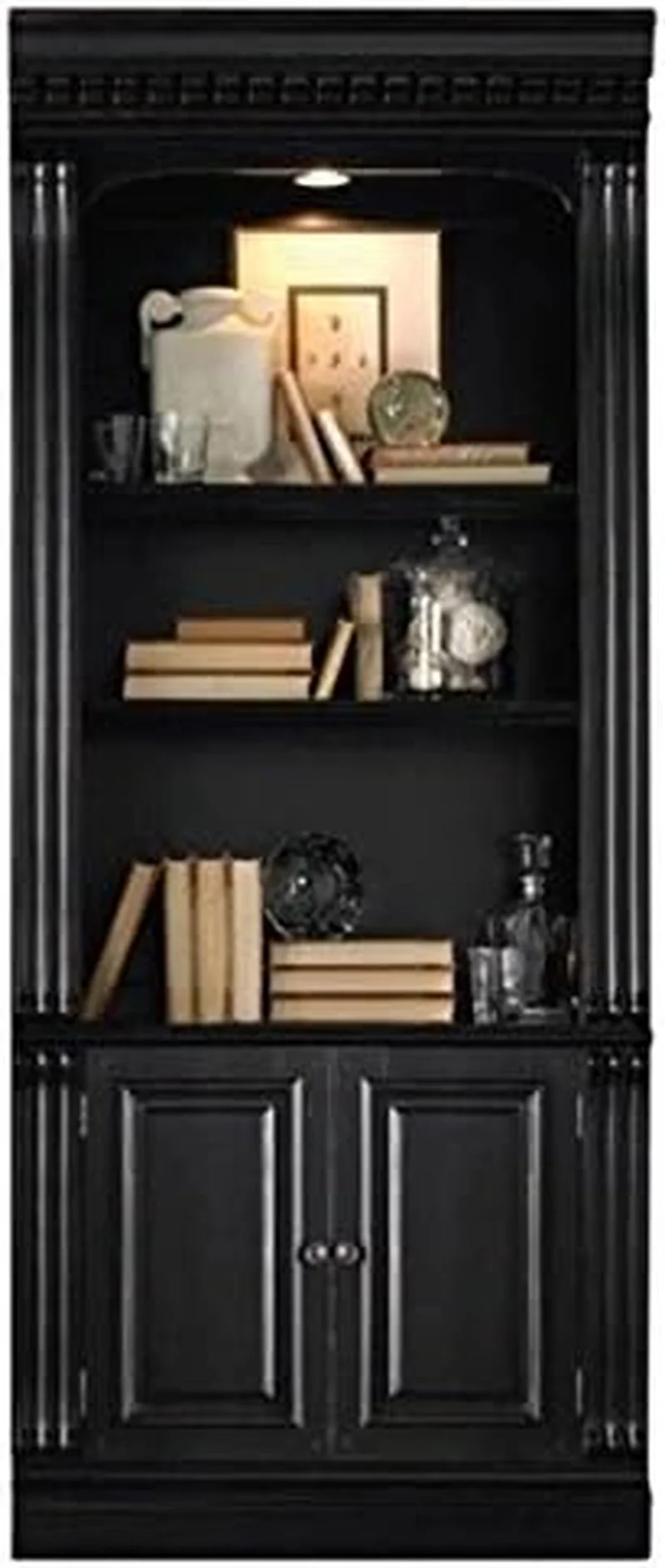 Solid Black Three Shelf Bookcase With Wooden Construction Safe