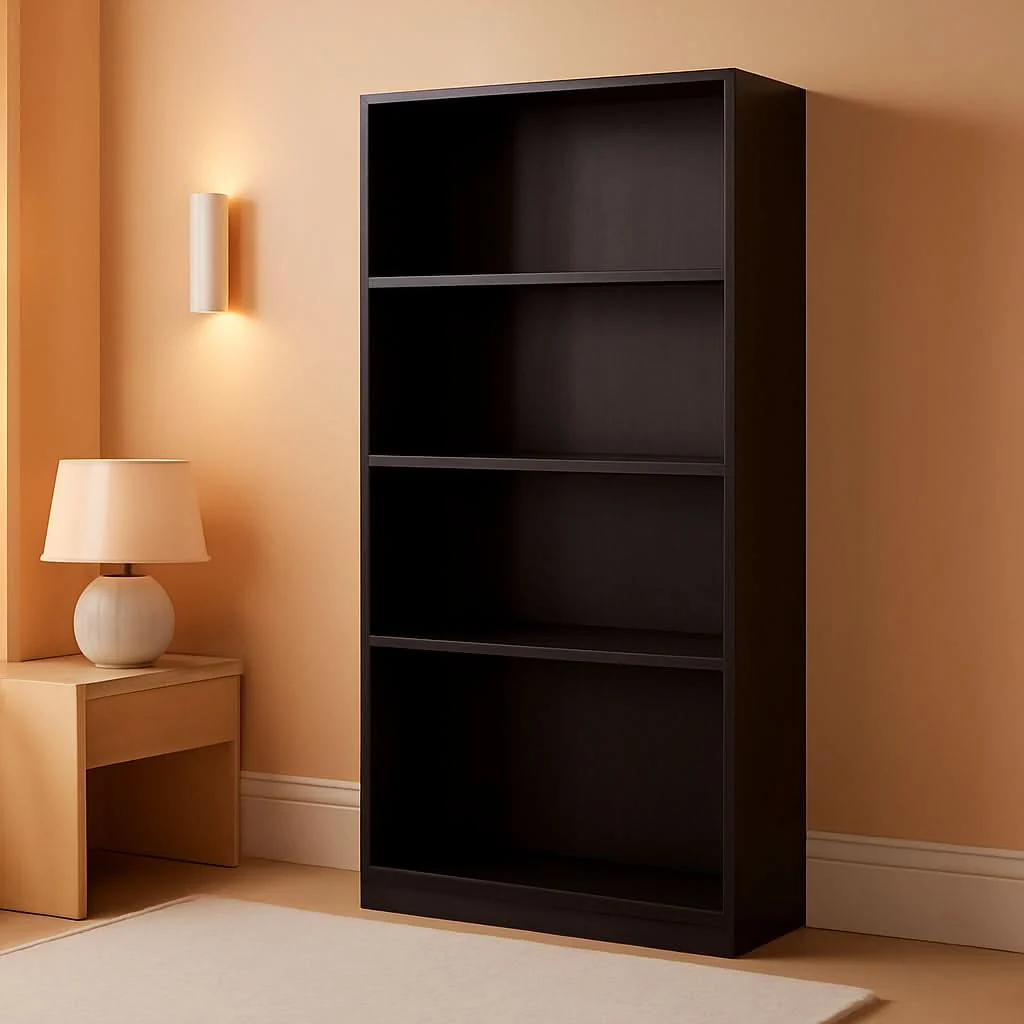 Contemporary Espresso Four Tier Bookcase Bookshelf Storage Shelves Trusted