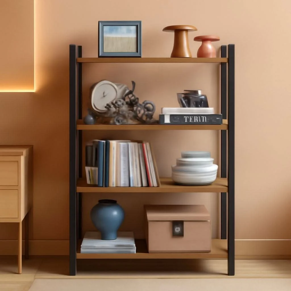 Functional Honey Brown Black Bookcase Featuring Industrial Frame Elite