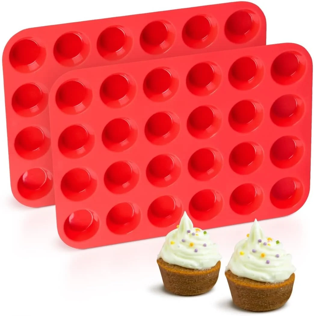Solid Caketime Silicone Mini Muffin Pan 24 Cups Mini Cupcake Pans Silicone Muffin Tin for Baking Nonstick 2 Pack Refined