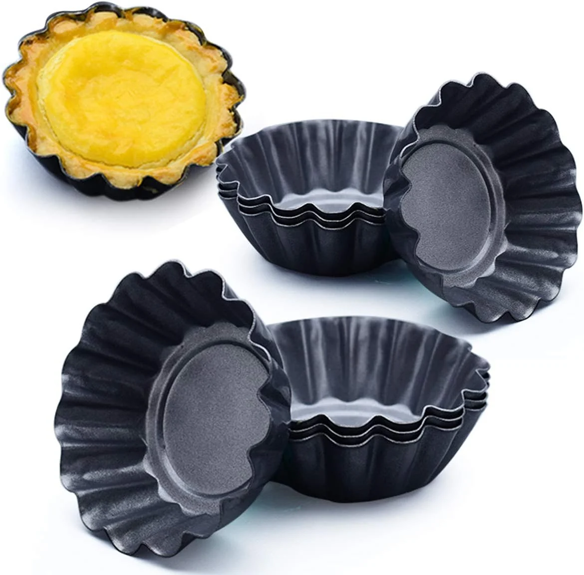 Luxury 12 Packs Egg Tart Mold Upgrade Bigger Size 3 x 0.9inch Cupcake Cake Muffin Mold Tin Pan Baking Tool Carbon Steel Casual