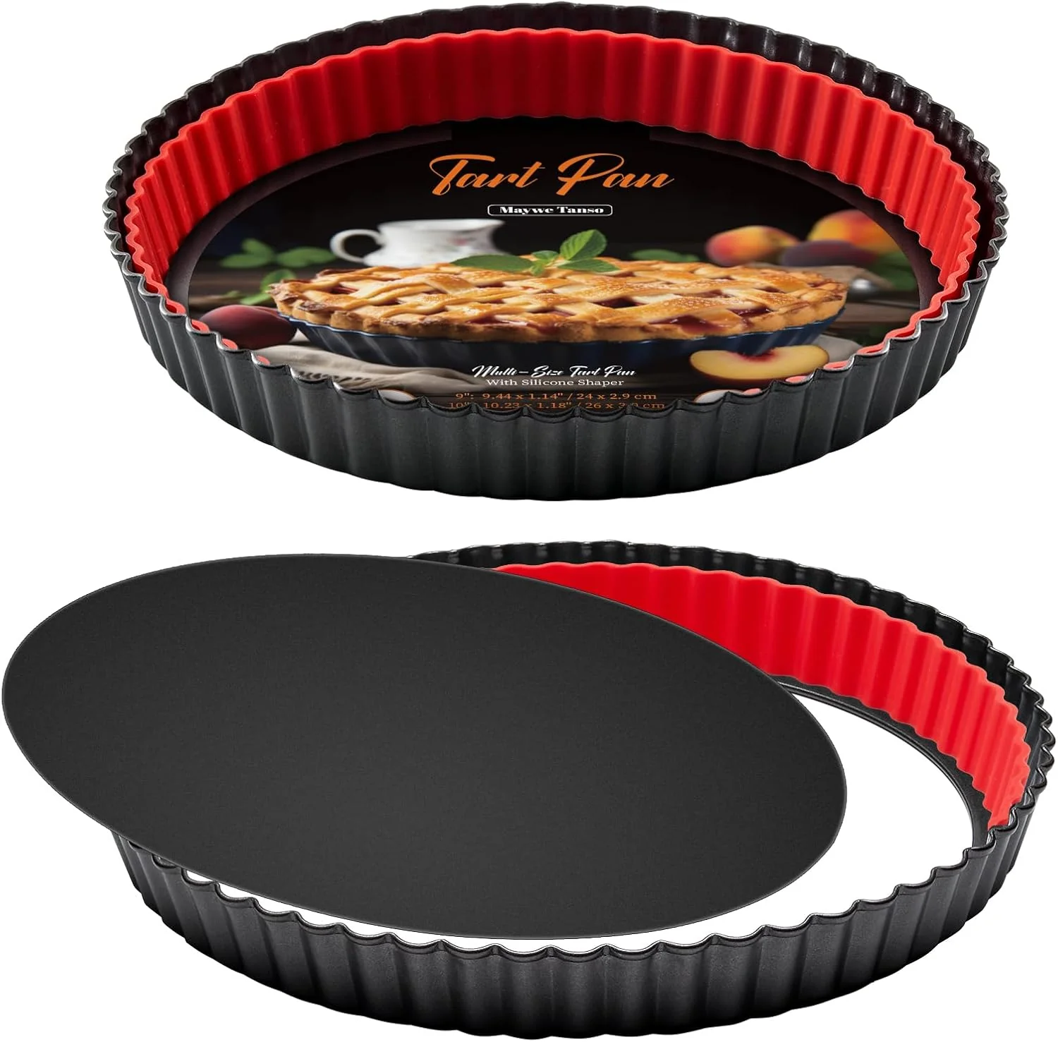 Excellent Tart Pan 9 Inch 10 Inch Removable Bottom with Crust Shaper Ring Non-stick Next-Generation