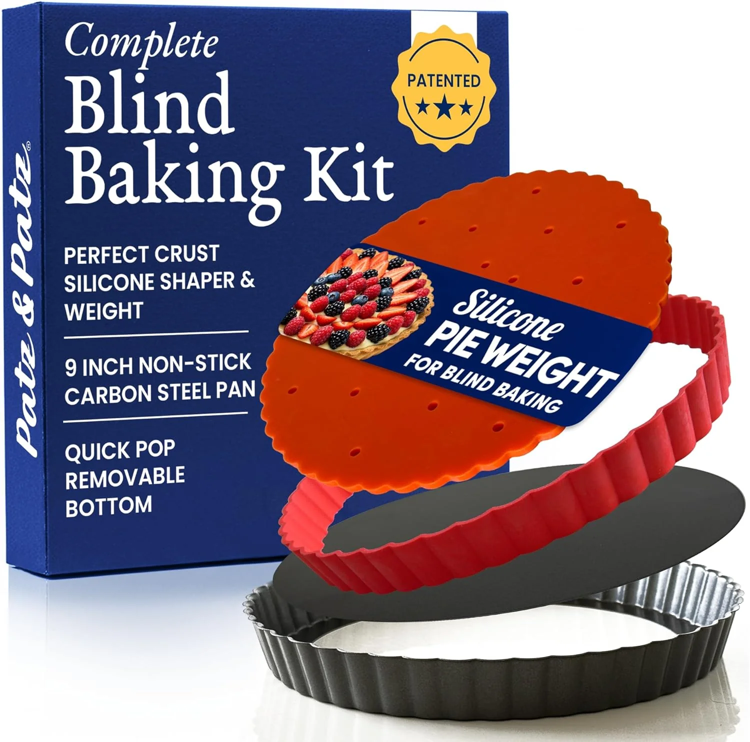 Soft Classic All-in-One Tart Pan 9 Inch Removable Bottom Set with Patented Silicone Crust Shaper Pie Weight User-Friendly