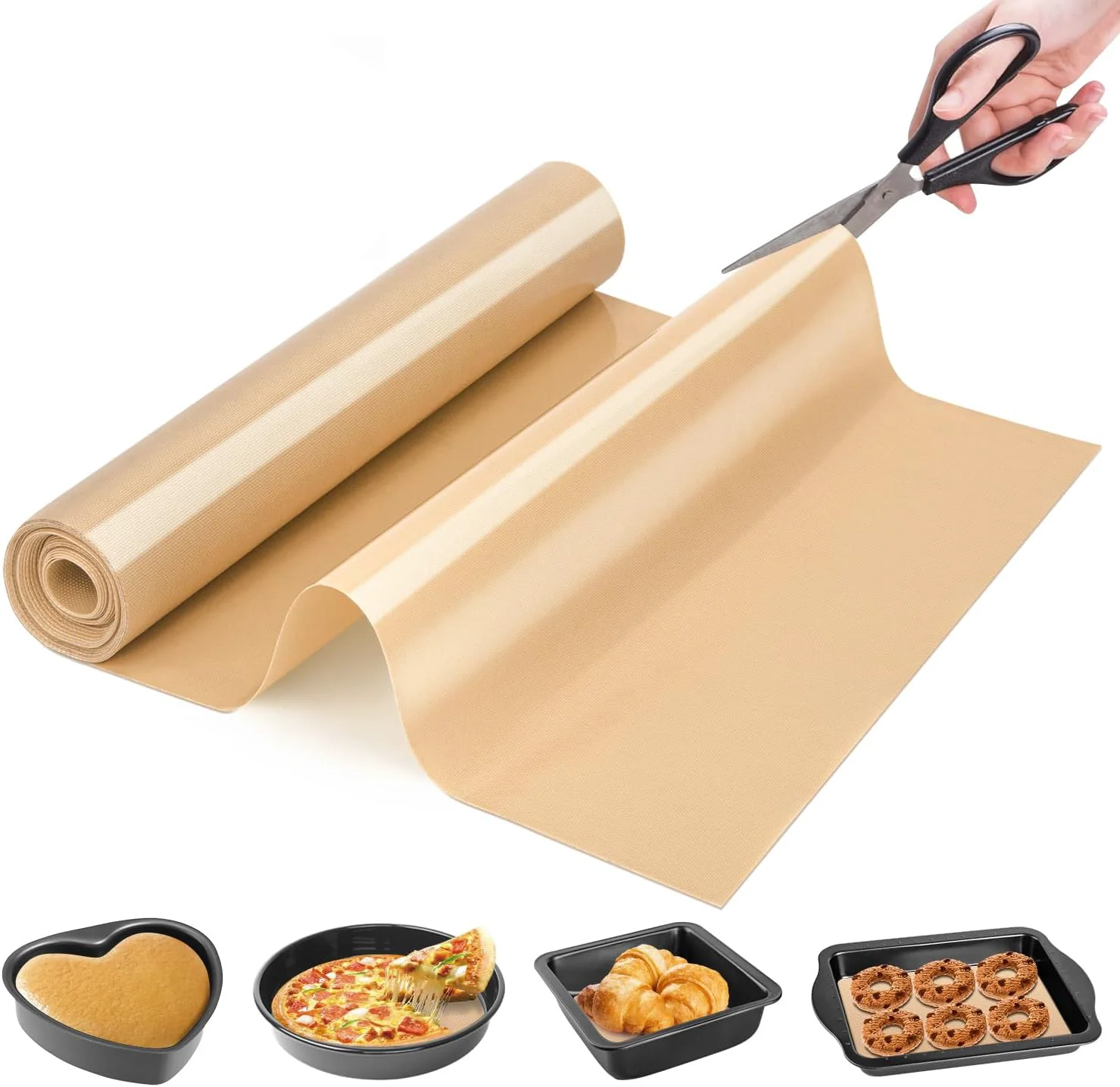 Natural Silicone Baking Mat Roll – German Silicone Mat for Baking – Non Stick Silicone Pastry Mat Non-slip Silicone Counter Mat Reusable Air Fryer Liner Oven Liner Mat ze Dryer Mat Functional