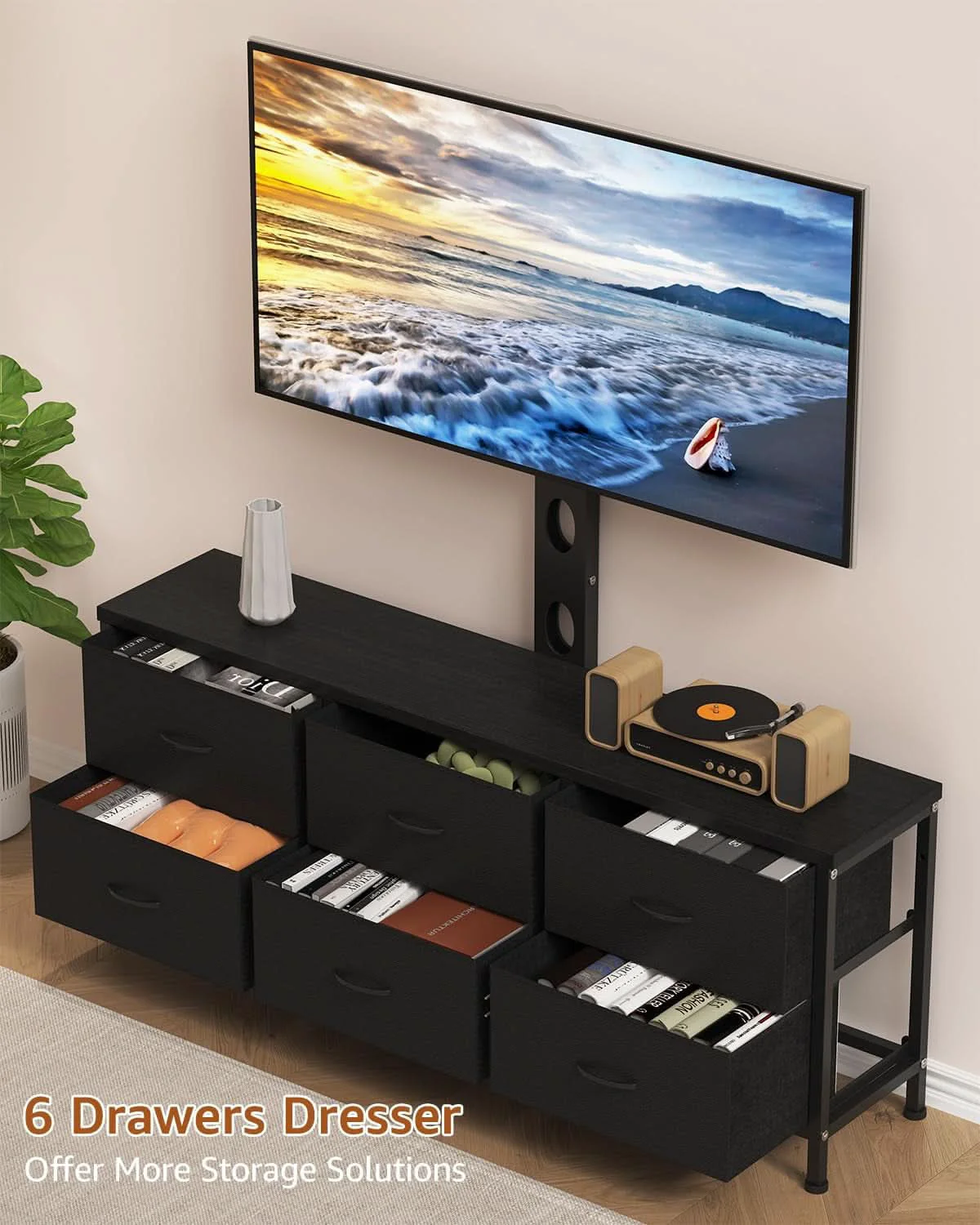 Flexible Black TV Entertainment Stand With Adjustable Mount Trusted