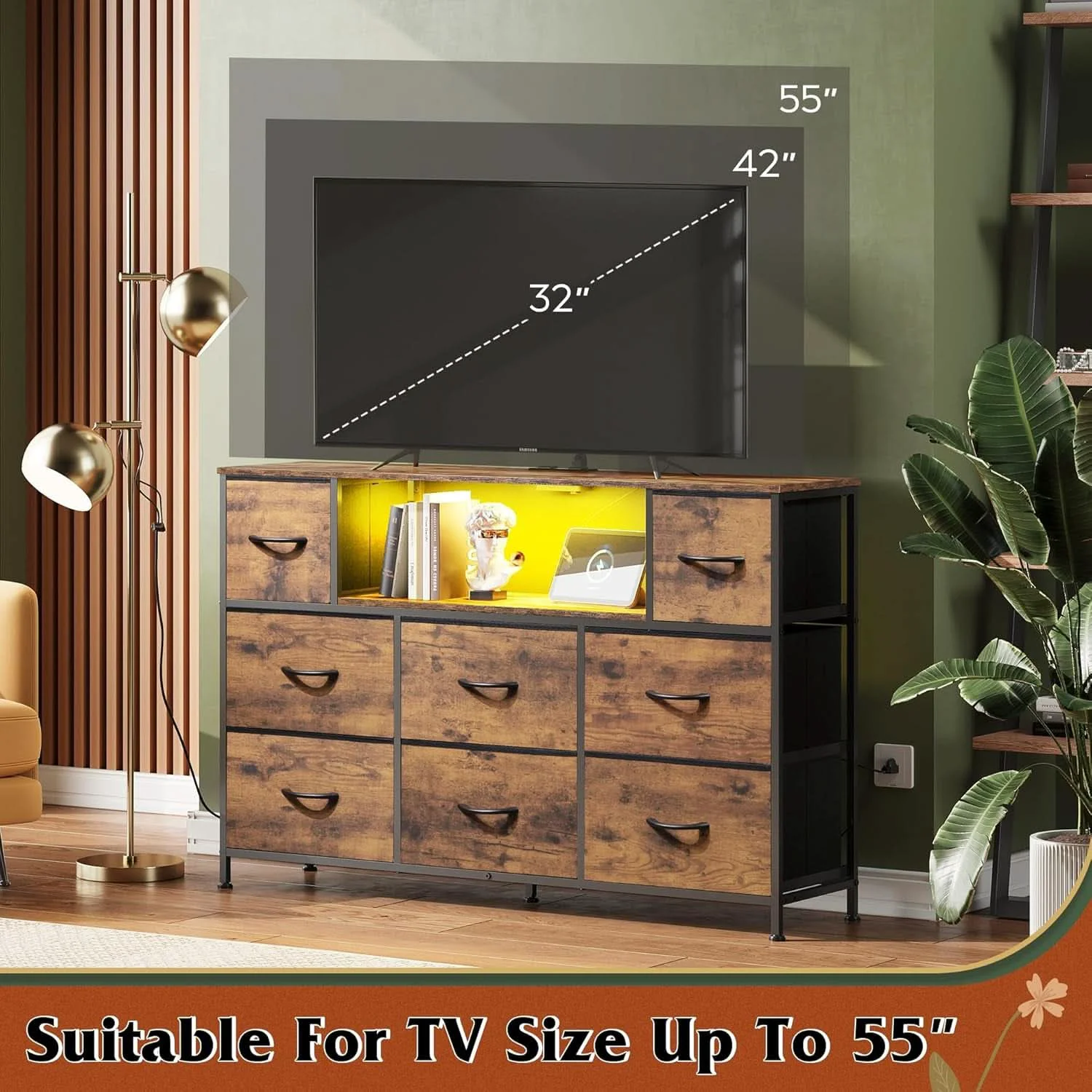 First-Class Bedroom Dresser TV Stand 55 Inch TV With Charging Station Original Design