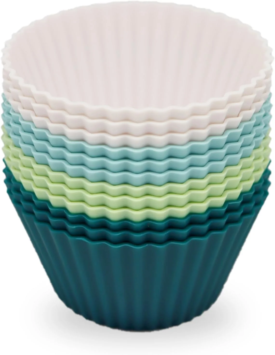 Dependable Large Silicone Baking Muffin Cups 12 Pack Reusable Cupcake Liners Jumbo Size 3.54inch Cake Molds BPA Dishwasher Safe White Green Navy Elite