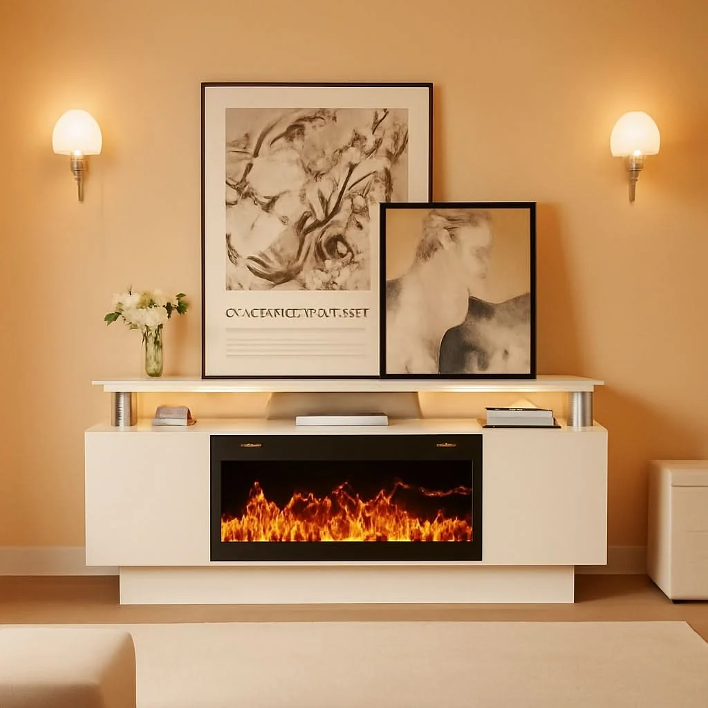 Certified White 70 Inch Fireplace TV Stand Entertainment Center Pure