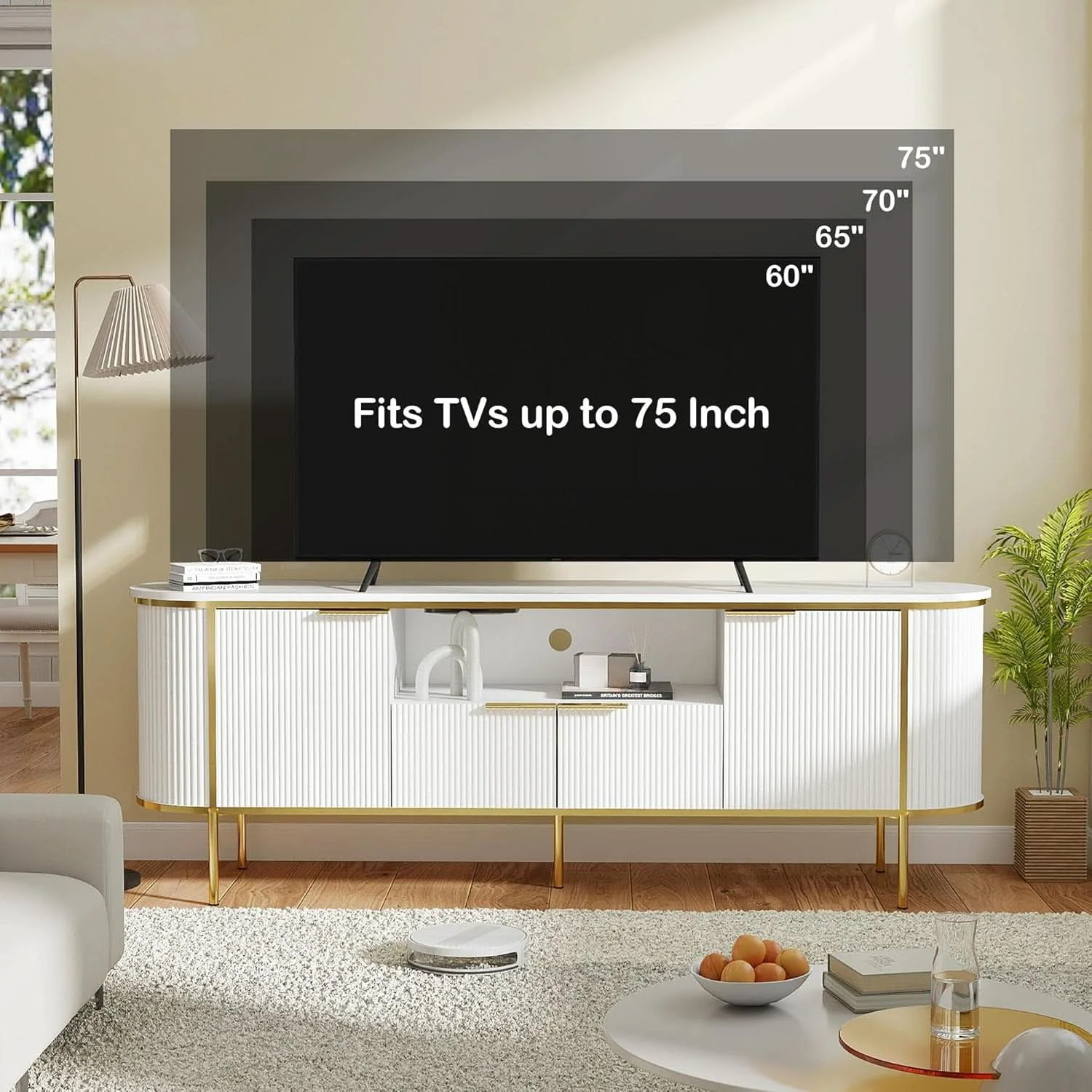Fine Crafted White 70 Inch TV Stand ModernLuxury Entertainment Center Superior