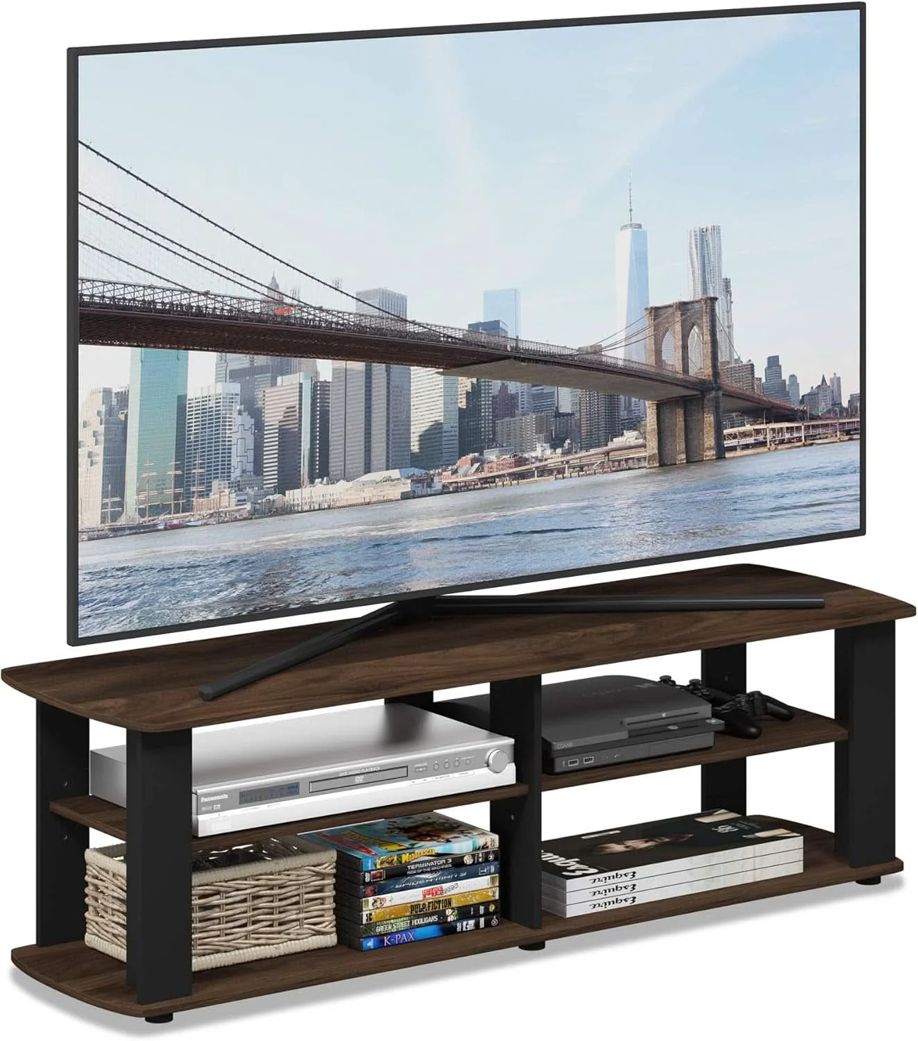 Premium Material Nelly Entertainment Center TV Stand 43.3in Columbia Walnut Smooth