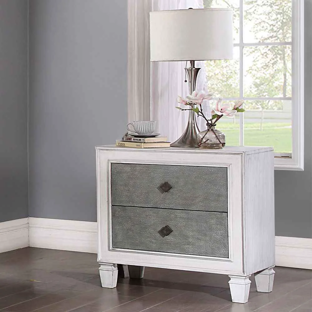 Detailed Katia – Nightstand – Rustic Gray Weathered White Safe