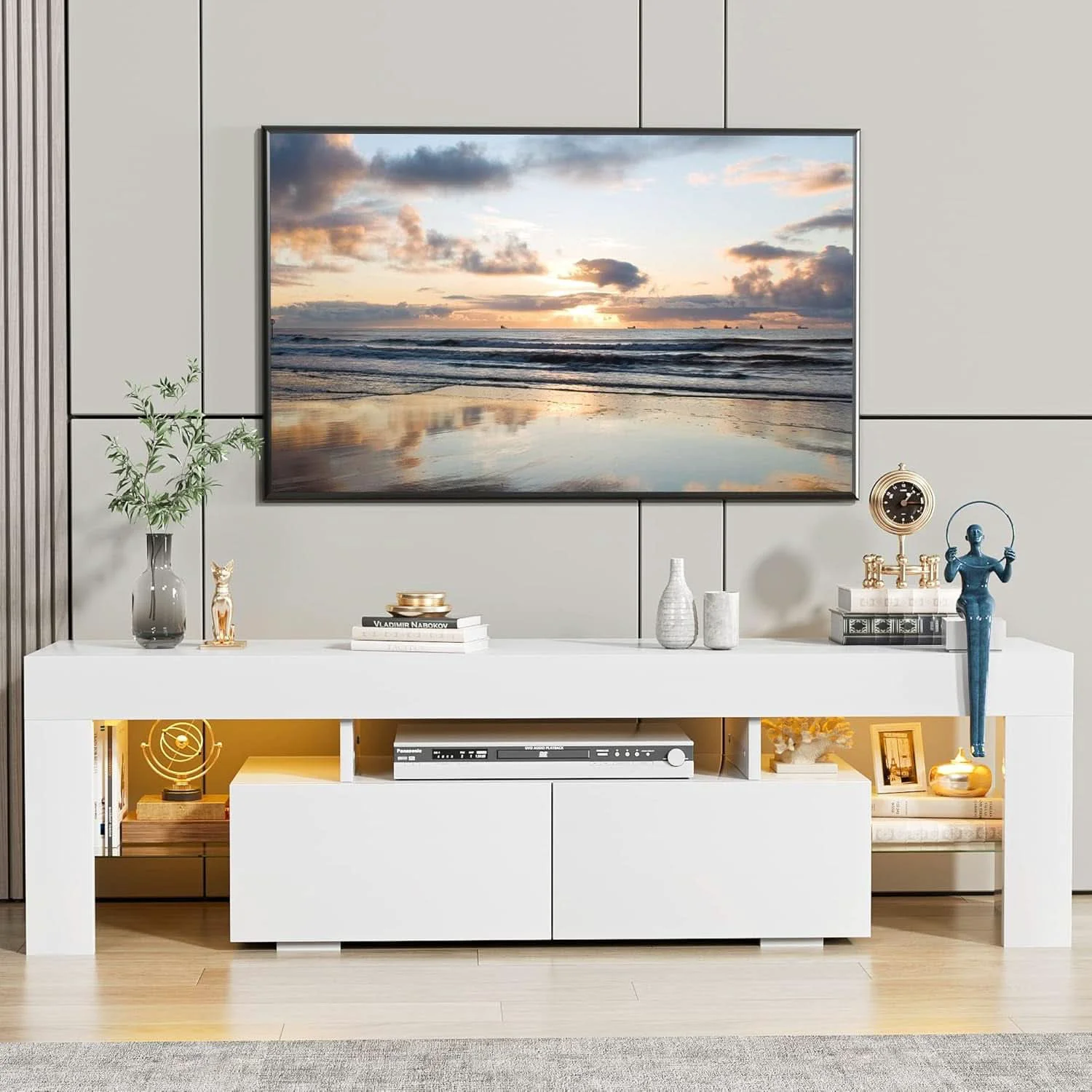 Next-Generation White Entertainment TV Stand With LED Illumination Recyclable