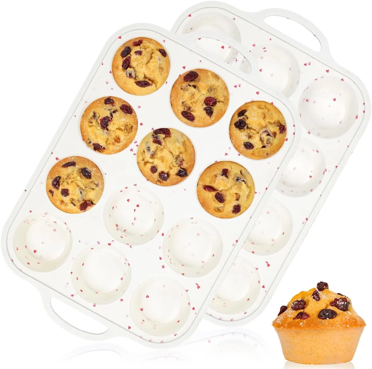 Artisan CAKETIME Regular Size Muffin Pan with Metal Reinforced Frame Silicone Cupcake Pan Easy to Handle Nonstick 12 Cups Silicone Muffin Pans for Baking BPA 2 Pack Original