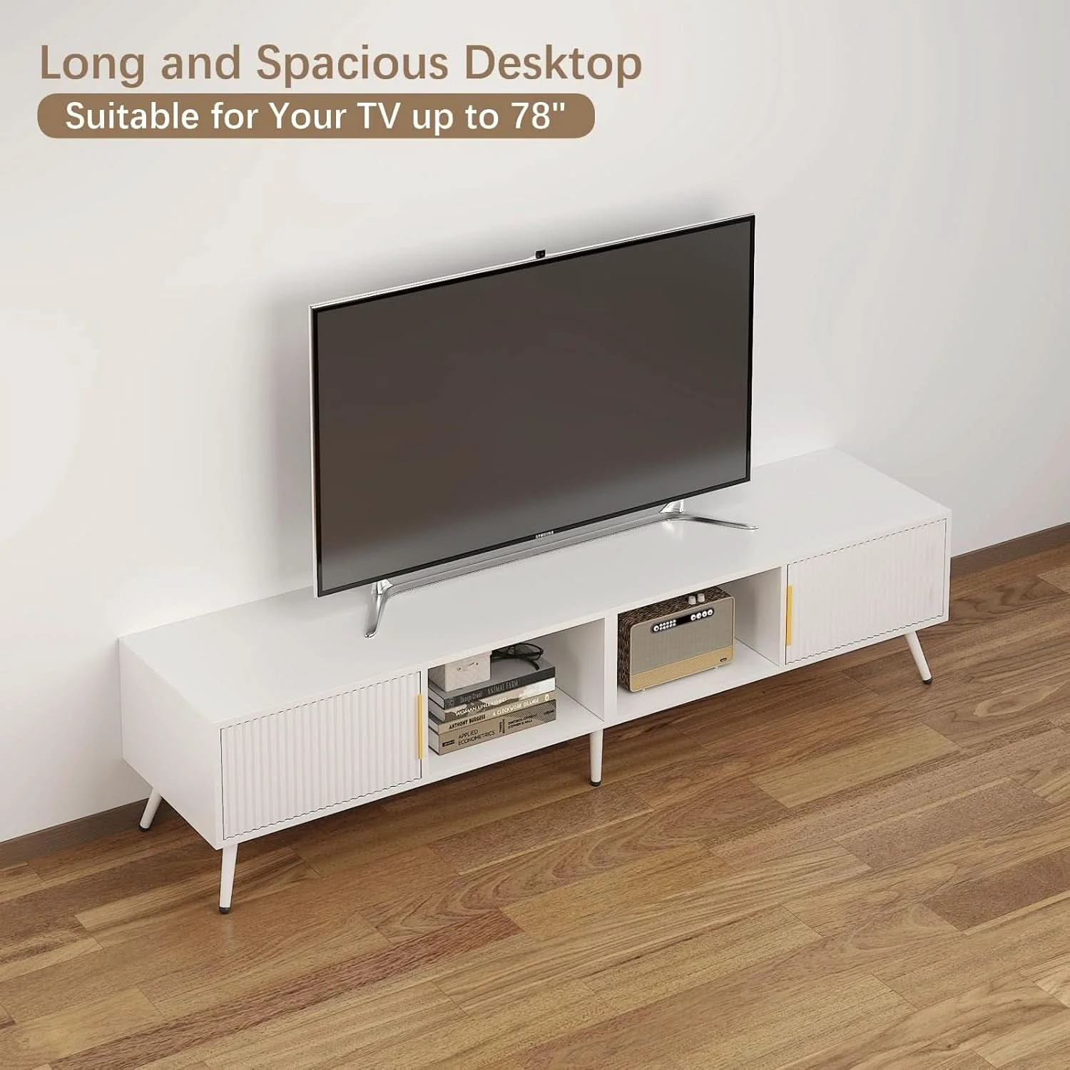 High-Performance White Fluted TV Stand With Integrated Storage Cabinet Top-Quality