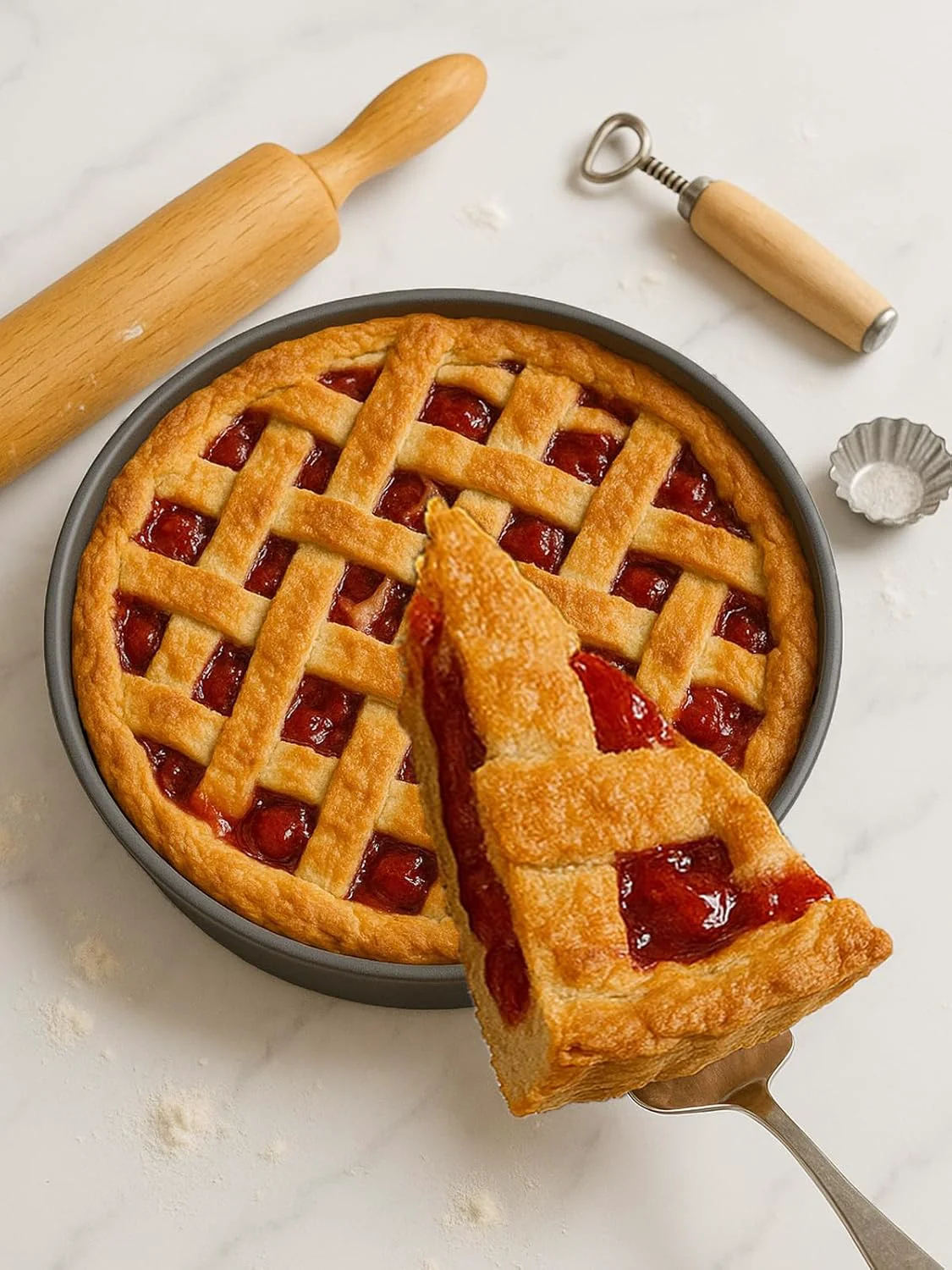 Superior 10×2.6 Inch Deep Pie Pan with Cake Server for Pie Tart Quiche Baking. Round Cake Pan with Non-Stick Coating Rugged Carbon Steel Natural