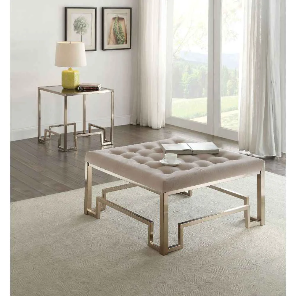 Comfortable Damien – Cocktail Ottoman – Beige Fabric Champagne Next-Generation