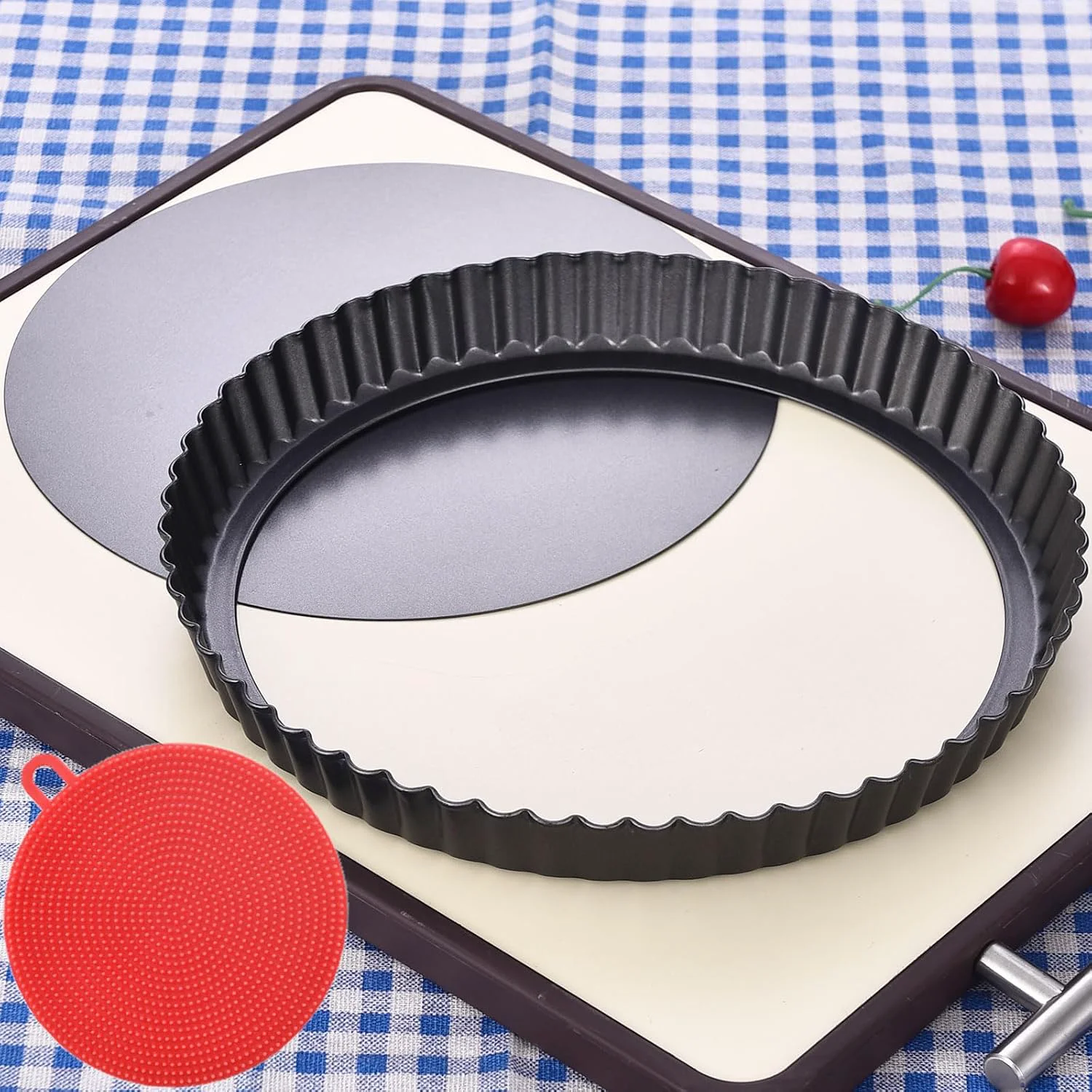Official DATANYA Tart Pan 9 Inch Tart Pans Removable Bottom Non-Stick Quiche Pan Carbon Steel Heavy Duty Pie Pan 9 Inch Tart Pan Loose Bottom extra high of 1.2 Inches Premium