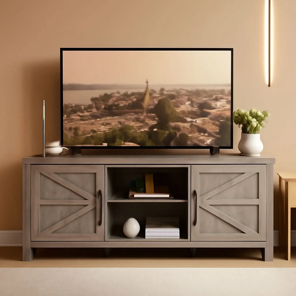 Proven Gray Farm house TV Stand 65 Inch Entertainment Center Breathable