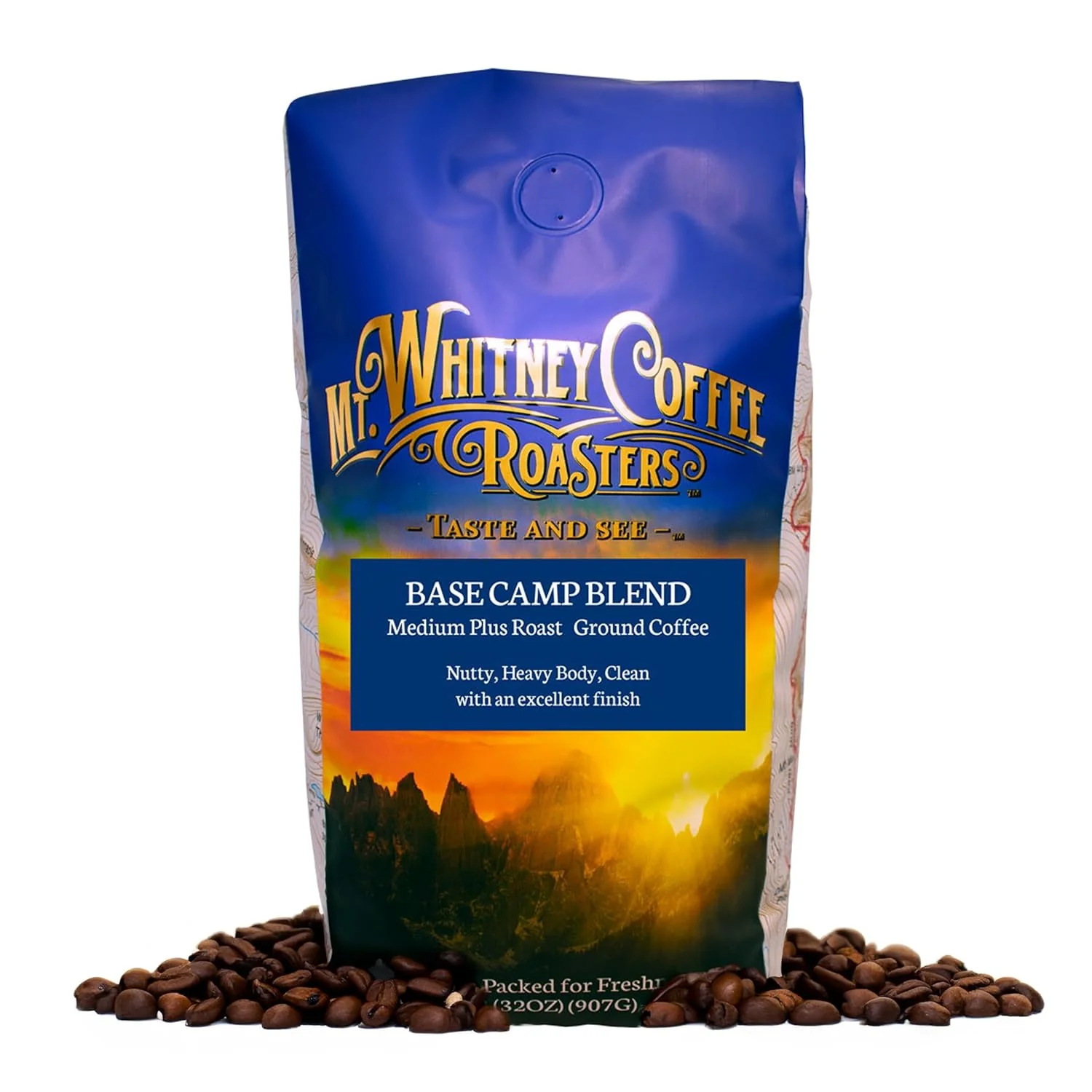 Recyclable Mt. Whitney Base Camp Blend Coffee Beans – Medium Dark Roast Coffee Low Acid Coffee – Ground Coffee 2 pound Pack of 1 Excellent