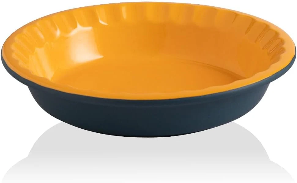 Comfortable Sweejar Ceramic 10.4 Inches Pie Pan for Baking Deep and Fluted Porcelain Round Pie Dish Non-Stick Pie Plate for Pumpkin Pie Apple Pie Pie Pots with Morden Farmhouse Design Blue amp Yellow Trendy