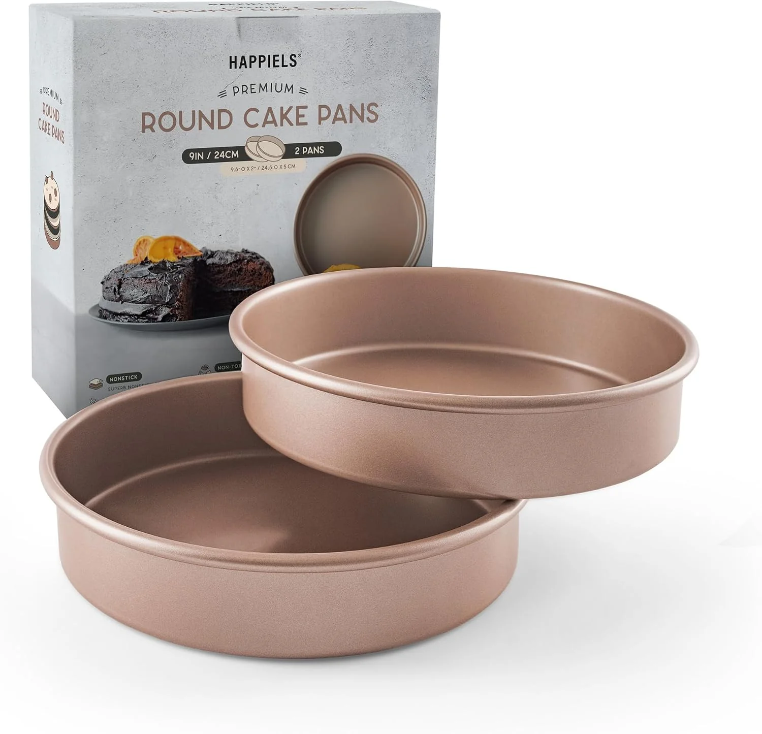 Advanced HAPPIELS 9 inch Raund Cake Pan 2 Pack Nonstick PFOA amp BPA Prestigious