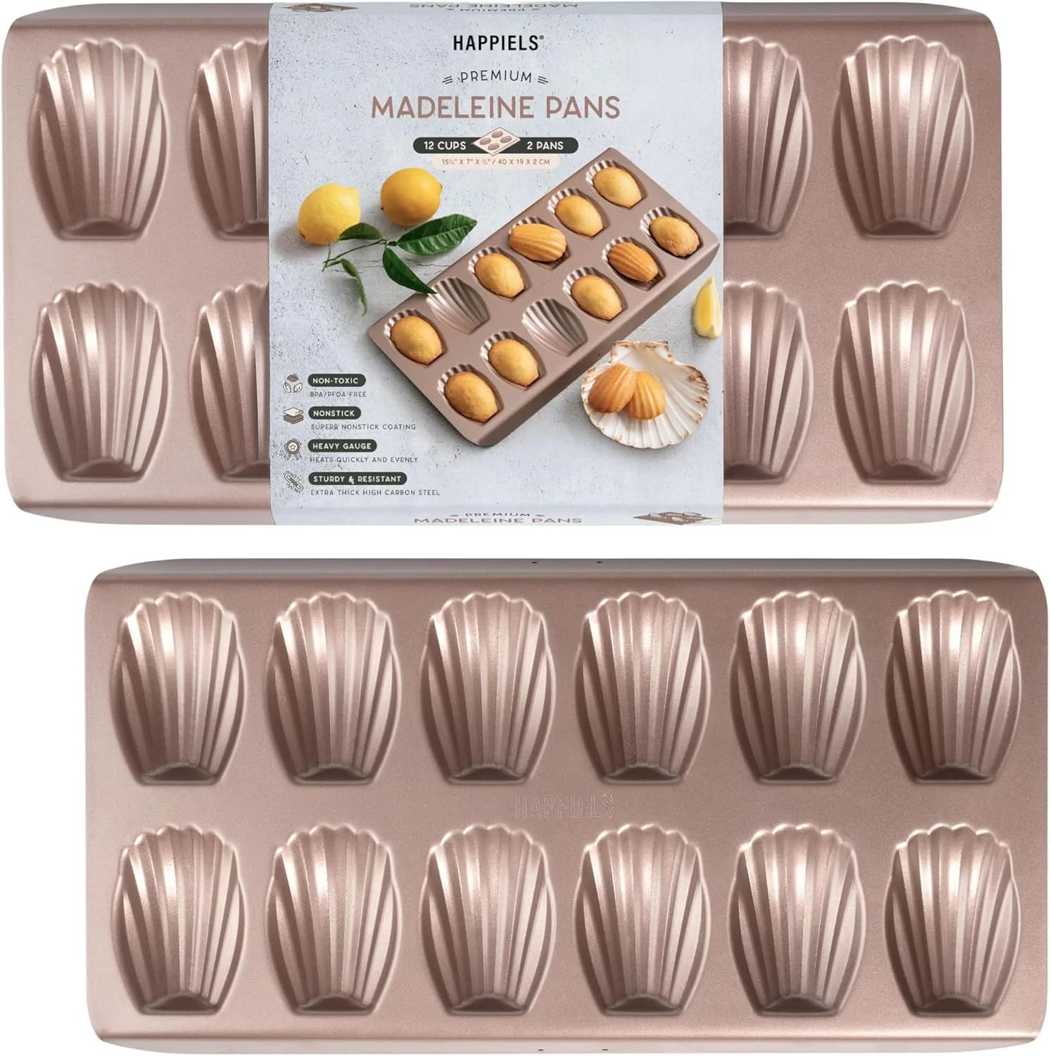 Organic Non Toxic Nonstick Madeleine Pan 12 Well Set of 2 24 wells Non Stick Nontoxic Madeleines Pans for baking Madeleine Cake Cookie Mold Original