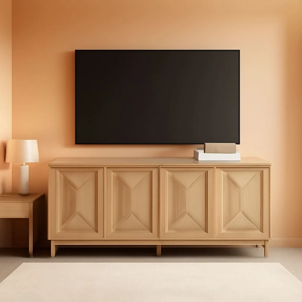 Environmentally Friendly 65 Inch Farmhouse TV Stand With Cable Management System Elegant