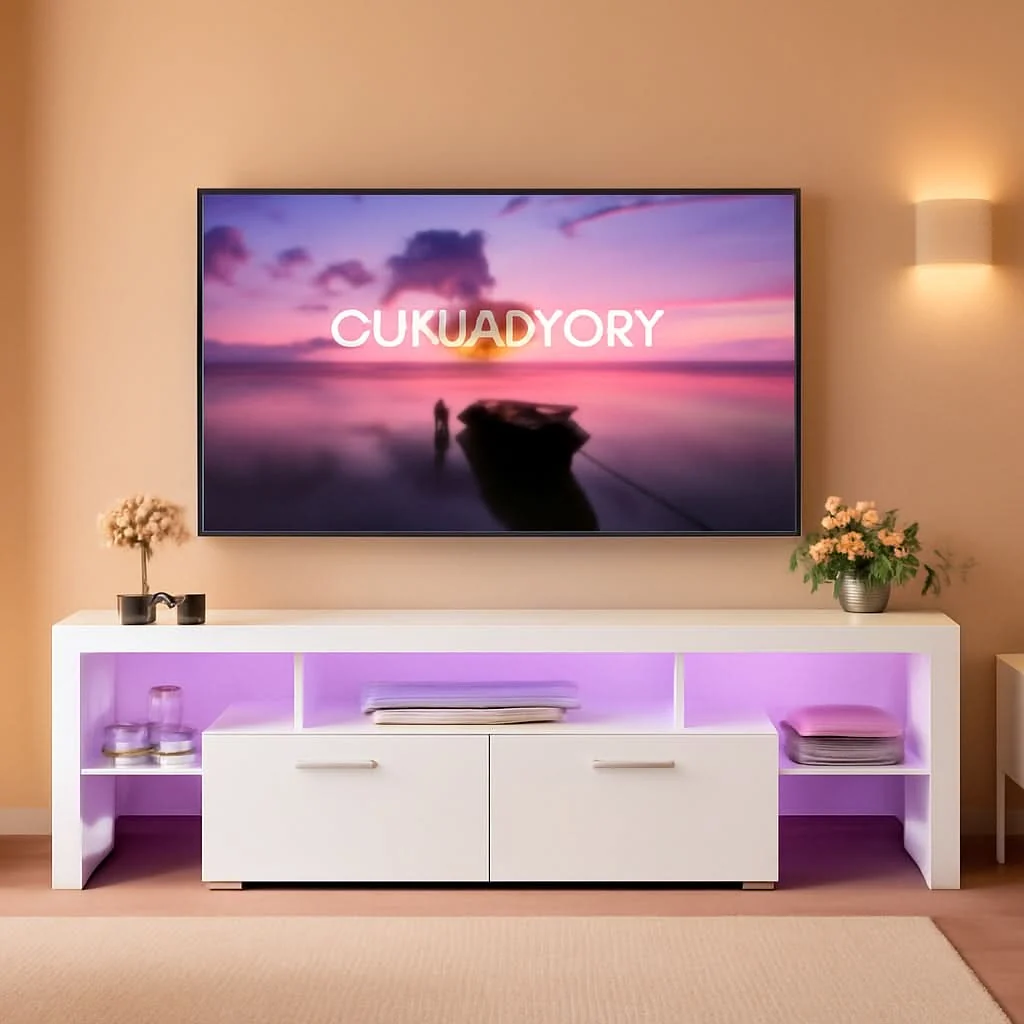 Original Design 63 Inch White TV Stand With Premium LED Illumination Expertly Made