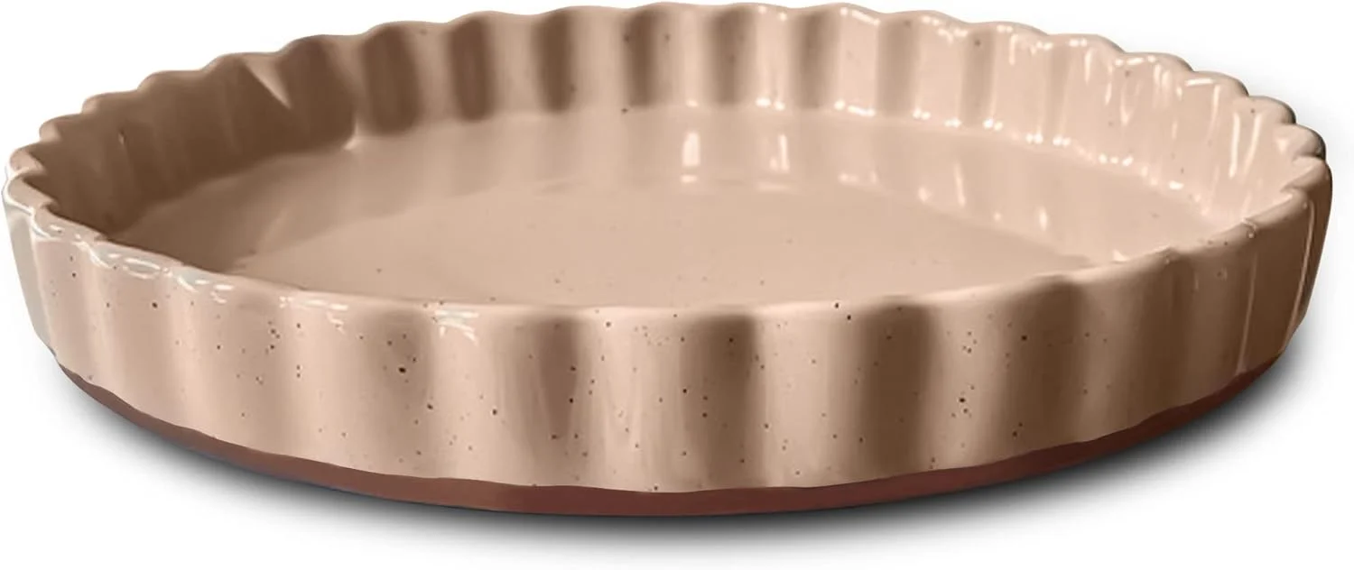 Relaxed Mora Ceramic Tart Pan 9.5 Inch Large Porcelain Baking Dish for Tarts Quiche Pie Flan etc. Fluted Ruffled Edge Oven Microwave zer Long-Lasting