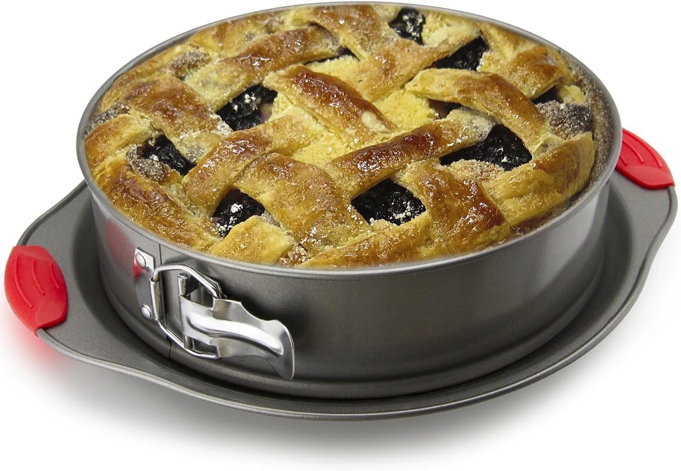 Prestigious Boxiki Kitchen 10 Inch Nonstick Springform Pan Professional Spring Form and Cheesecake Baking Mold Leakproof Cake Pan with Silicone Handles Versatile