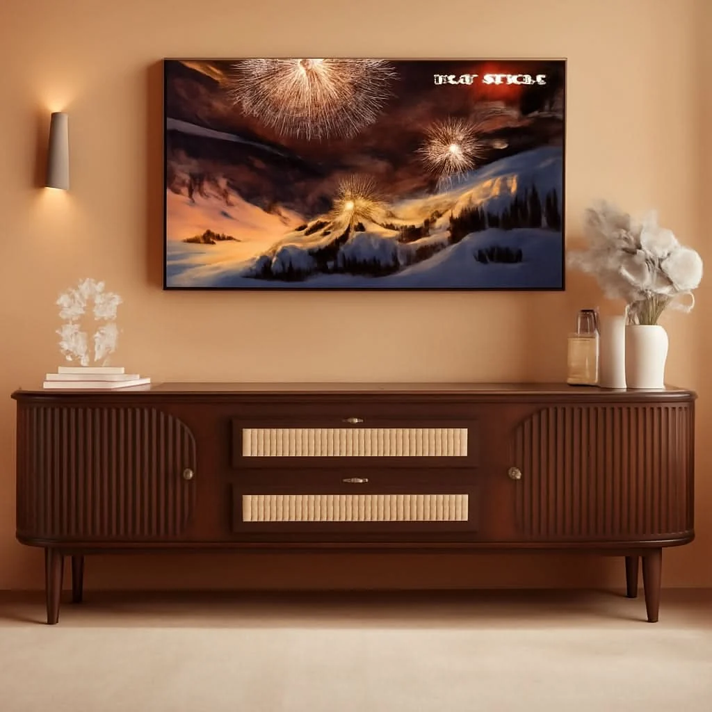 Detailed 75 Inch Fluted TV Mid Century Entertainment Center Tambour Functional