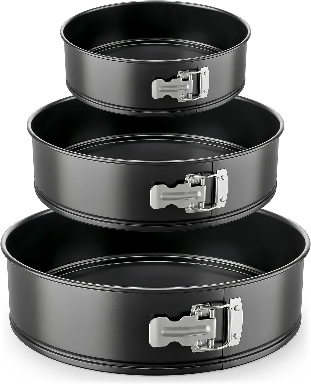 Comfortable Nutrichef 3-Piece Nonstick Springform Pan Set – Premium Carbon Steel Cheesecake Pans with Stainless Steel Clasp – 6 8 10 Sizes Oven Safe up to 450°F – Includes 300pcs Parchment Paper Black Practical